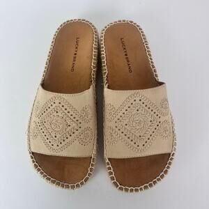 Lucky Brand Lemana Sandals Espadrille Womens Size 7 Nicciola Leather Slip On